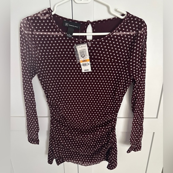 INC international concepts burgundy polkadot long sleeve blouse NWT Size Small - Picture 1 of 5